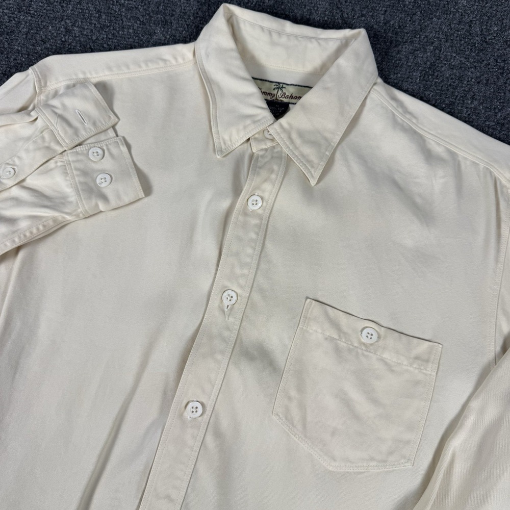 Tommy Bahama Shirt Mens M Cream Silk Long Sleeve Button Up Pocket Casual